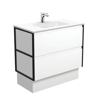 VANESSA AMATO 900 Matte White Vanity with Matte Black Frames and Kick 1TH