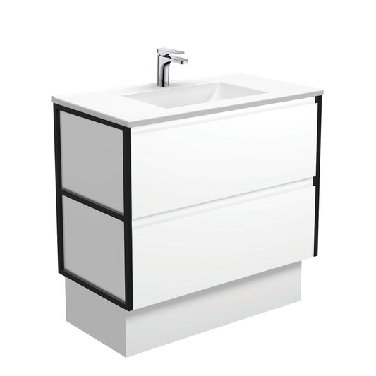 VANESSA AMATO 900 Matte White Vanity with Matte Black Frames and Kick 1TH