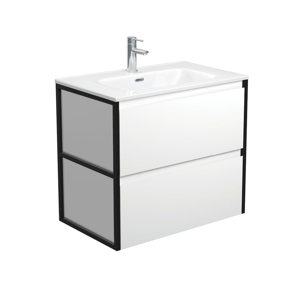JOLI AMATO 750 Matte White Vanity with Matte Black Frames Wall Hung 1TH