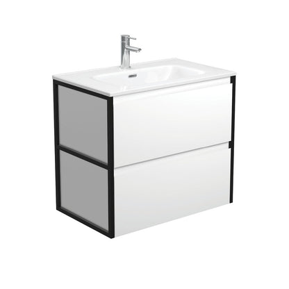 JOLI AMATO 750 Matte White Vanity with Matte Black Frames Wall Hung 1TH