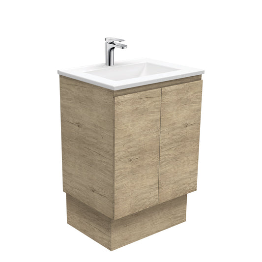 VANESSA Poly Marble 600 EDGE SCANDI OAK Vanity on Kick 1TH
