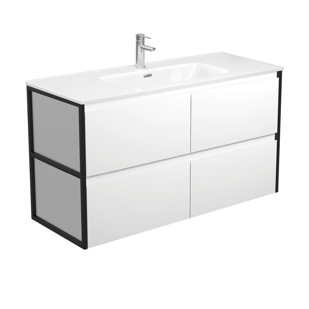 JOLI AMATO 1200 Matte White Vanity with Matte Black Frames Wall Hung 1TH