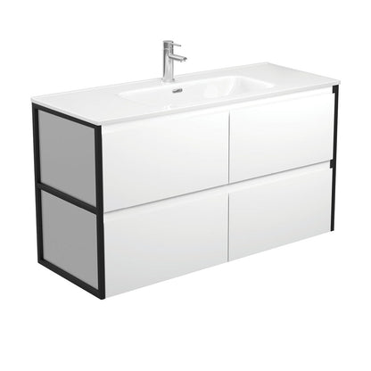 JOLI AMATO 1200 Matte White Vanity with Matte Black Frames Wall Hung 1TH