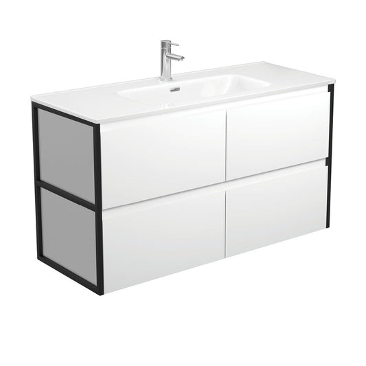 JOLI AMATO 1200 Matte White Vanity with Matte Black Frames Wall Hung 1TH