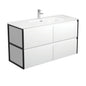 JOLI AMATO 1200 Matte White Vanity with Matte Black Frames Wall Hung 1TH