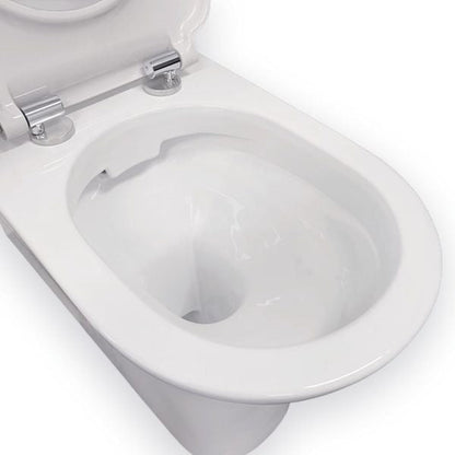Delta Care Back-to-Wall Toilet Suite, White Seat, Raised Buttons