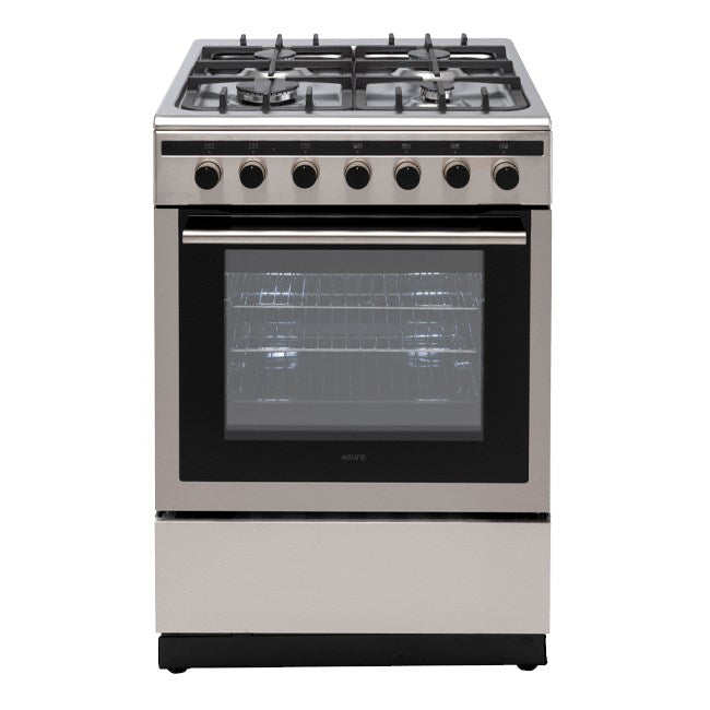 60cm Freestanding Cooker 9 function electric Oven 120 minute auto stop timer     4 x Burner Gas Cooktop bottom storage compartment