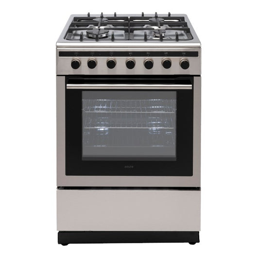 60cm Freestanding Cooker 9 function electric Oven 120 minute auto stop timer     4 x Burner Gas Cooktop bottom storage compartment