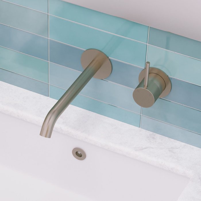 KAYA UP Basin/Bath Mixer 200mm Outlet Set Brush Nickel Round Plates