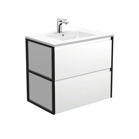 DOLCE AMATO 750 Matte White Vanity with Matte Black Frames Wall Hung 1TH