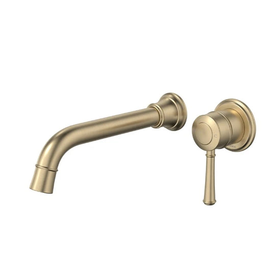 Caroma Riviere Wall Basin/Bath Mixer 210mm (Complete Kit) Brushed Brass Lead Free