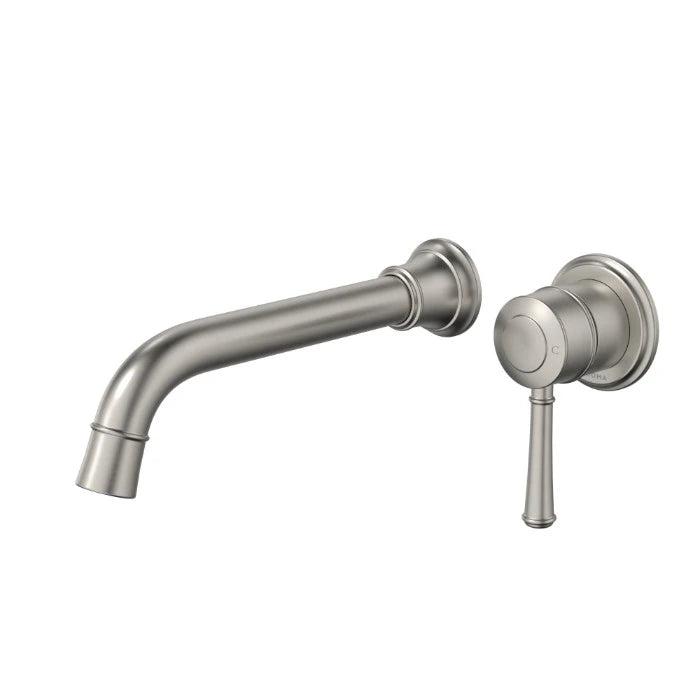 Caroma Riviere Wall Basin/Bath Mixer 210mm (Complete Kit) Brushed Nickel Lead Free