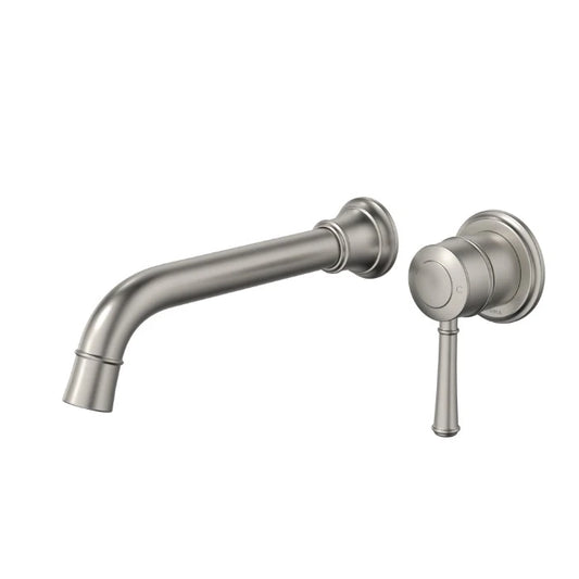 Caroma Riviere Wall Basin/Bath Mixer 210mm (Complete Kit) Brushed Nickel Lead Free
