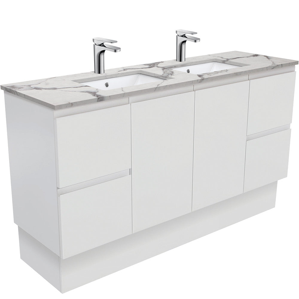 Sarah Calacatta Marble Undermount Double Bowl 1500 Fingerpull Satin White Vanity on Kick