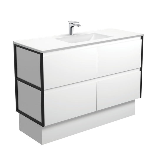 VANESSA AMATO 1200 Matte White Vanity with Matte Black Frames and Kick 1TH