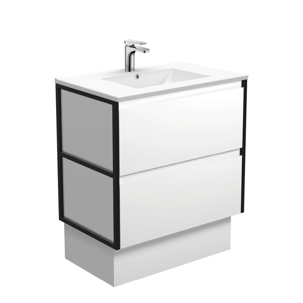 DOLCE AMATO 750 Matte White Vanity with Matte Black Frames and Kick 1TH