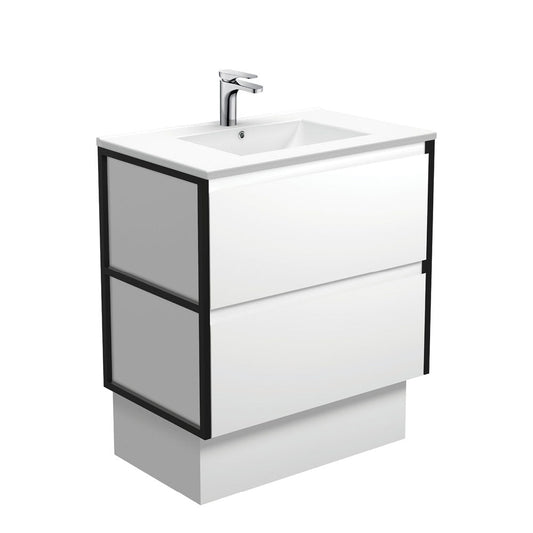 DOLCE AMATO 750 Matte White Vanity with Matte Black Frames and Kick 1TH