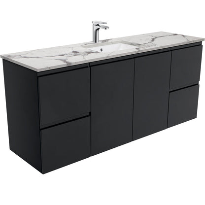 SARAH CALACATTA MARBLE 1500 Fingerpull Matte Black Wall Hung Cab Single Bowl 1TH