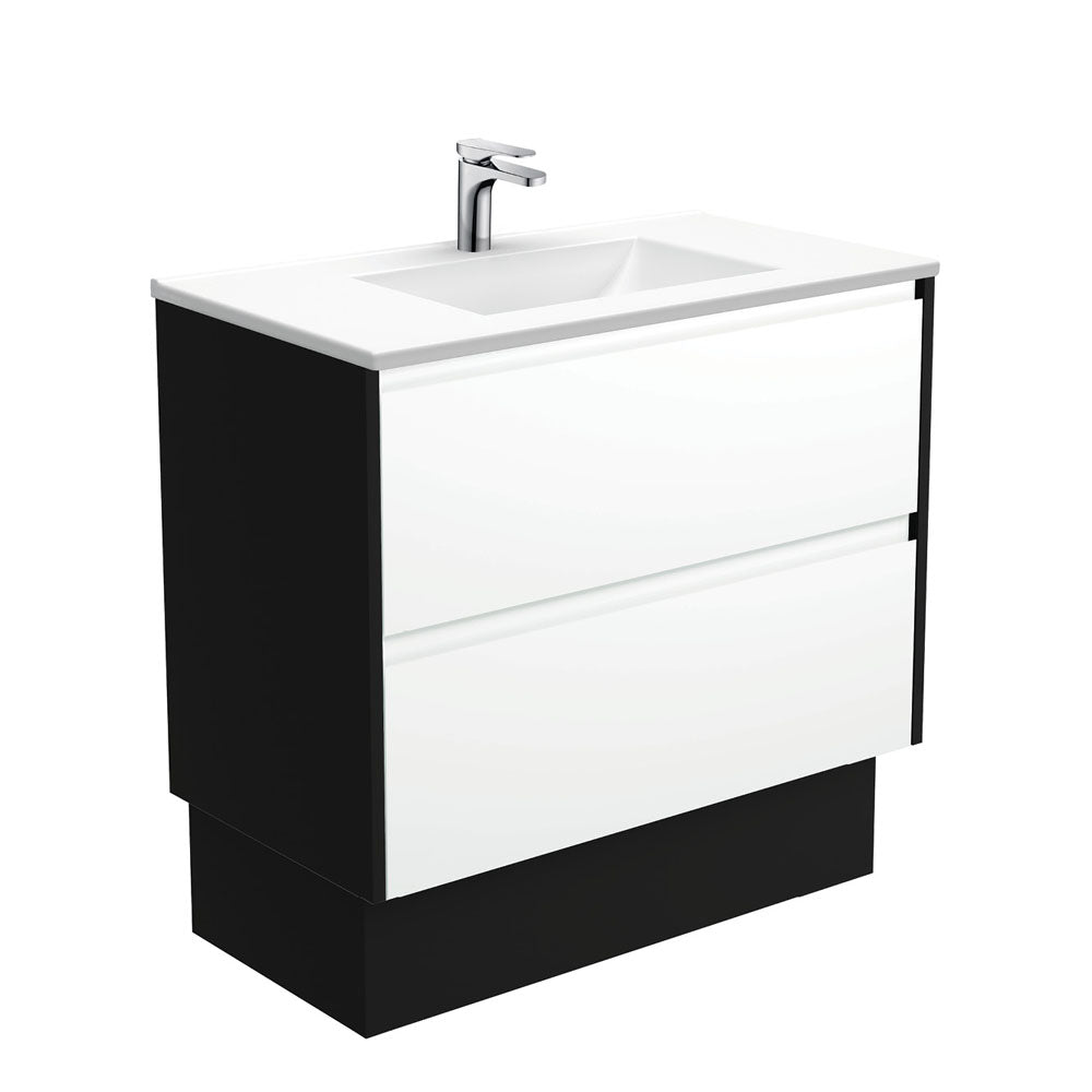 VANESSA AMATO 900 Matte White Vanity with Matte Black Panels and Kick 1TH