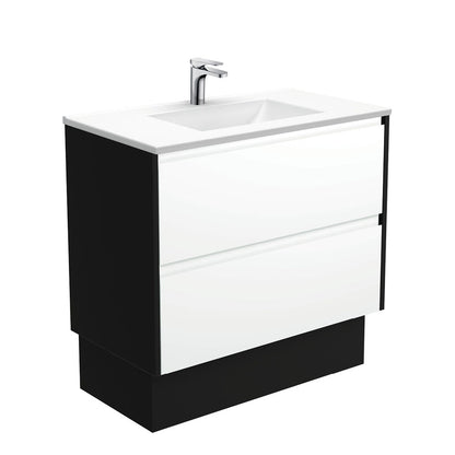 VANESSA AMATO 900 Matte White Vanity with Matte Black Panels and Kick 1TH
