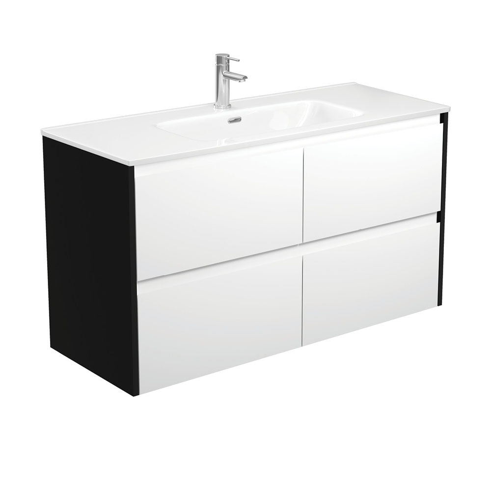 JOLI AMATO 1200 Matte White Vanity with Matte Black Panels Wall Hung 1TH