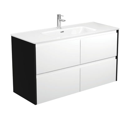 JOLI AMATO 1200 Matte White Vanity with Matte Black Panels Wall Hung 1TH