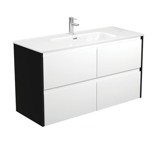 JOLI AMATO 1200 Matte White Vanity with Matte Black Panels Wall Hung 1TH
