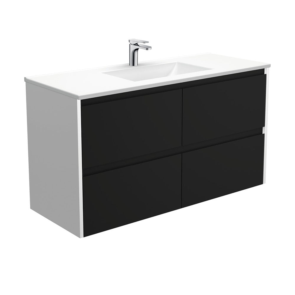 VANESSA AMATO 1200 Matte Black Vanity with Matte White Panels Wall Hung 1TH