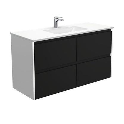 VANESSA AMATO 1200 Matte Black Vanity with Matte White Panels Wall Hung 1TH