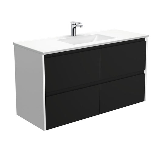 VANESSA AMATO 1200 Matte Black Vanity with Matte White Panels Wall Hung 1TH