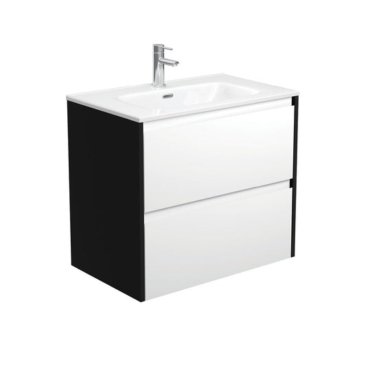 JOLI AMATO 750 Matte White Vanity with Matte Black Panels Wall Hung 1TH
