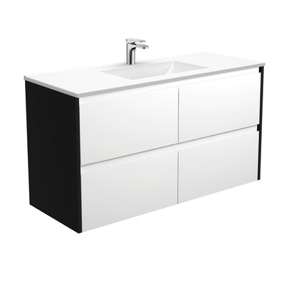 VANESSA AMATO 1200 Matte White Vanity with Matte Black Panels Wall Hung 1TH