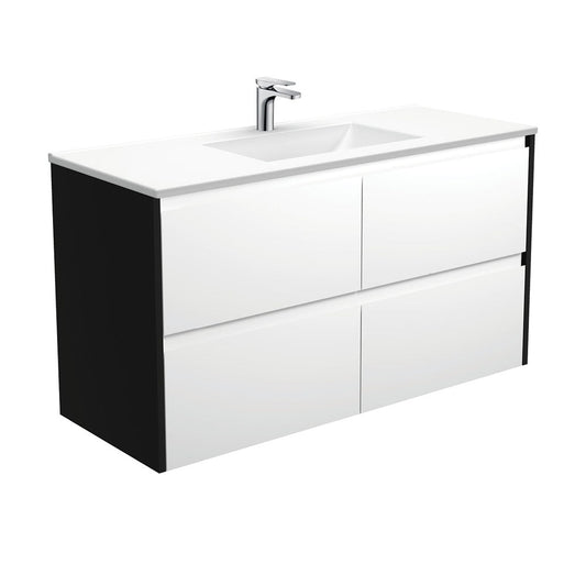 VANESSA AMATO 1200 Matte White Vanity with Matte Black Panels Wall Hung 1TH