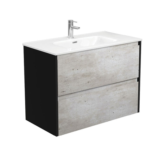 JOLI AMATO 900 INDUSTRIAL Vanity with Matte Black Panels Wall Hung 1TH