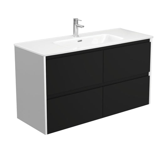 JOLI AMATO 1200 Matte Black Vanity with Matte White Panels Wall Hung 1TH
