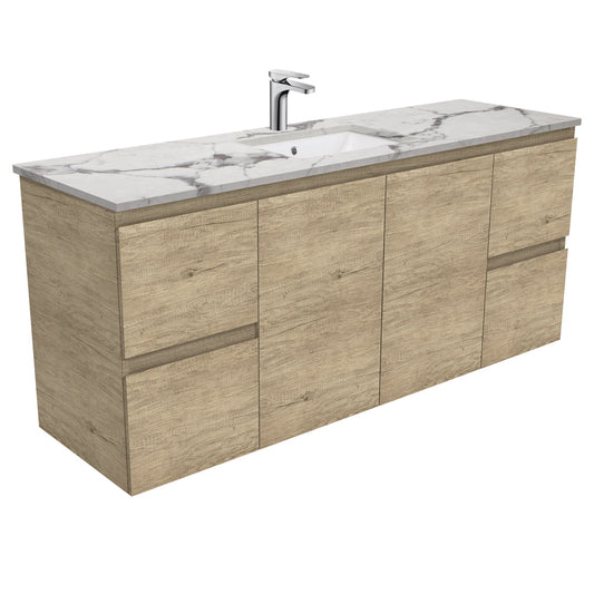 SARAH CALACATTA MARBLE 1500 EDGE SCANDI OAK Wall Hung Cab Single Bowl 1TH