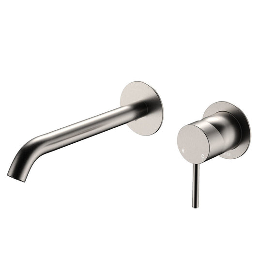 KAYA Basin/Bath Wall Mixer 200mm Outlet Set Brushed Nickel Round Plates