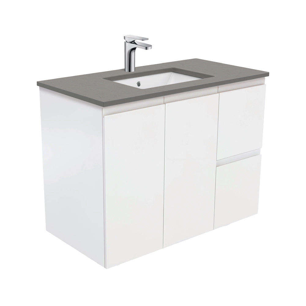 Sarah Dove Grey Undermount 900 Fingerpull Satin White Wall-Hung Vanity