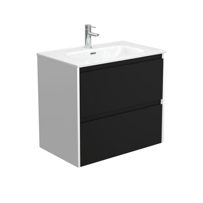 JOLI AMATO 750 Matte Black Vanity with Matte White Panels Wall Hung 1TH