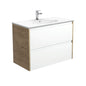 ROTONDO AMATO 900 Matte White Vanity with SCANDI OAK Panels Wall Hung 1TH