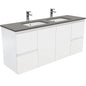 SARAH DOVE GREY 1500 Fingerpull Matte White Wall Hung Cab Double Bowl 1TH
