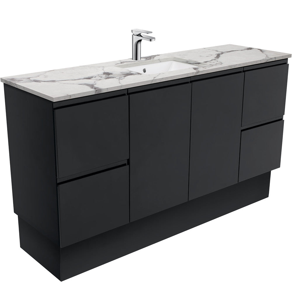 SARAH CALACATTA MARBLE 1500 Fingerpull Matte Black Cab on Kick Single Bowl 1TH