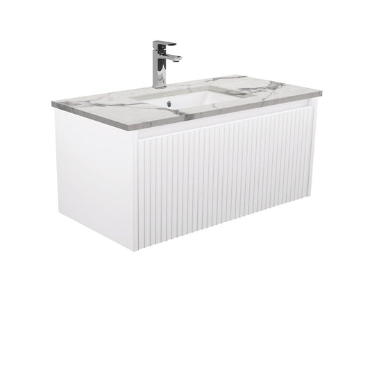 Sarah Calacatta Marble Undermount 900 Alina Satin White Wall-Hung Vanity