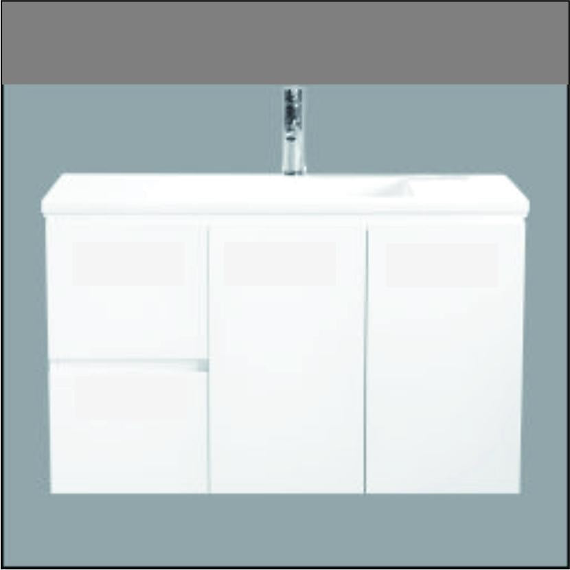 LUCAS 900mm Wall Hung Right Hand Drawer Center Bowl Vanity Set