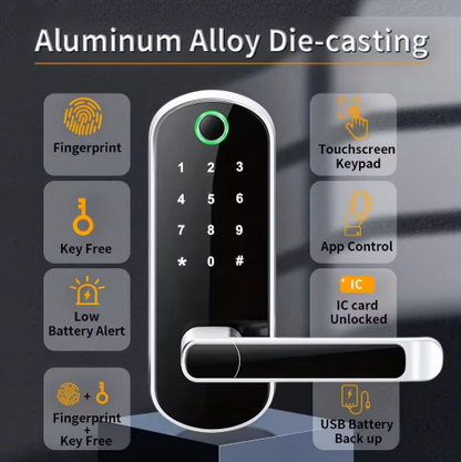 Smart Fingerprint Door Lock for Indoor Wooden Door, Keyless Entry, Multiple Unlock Methods