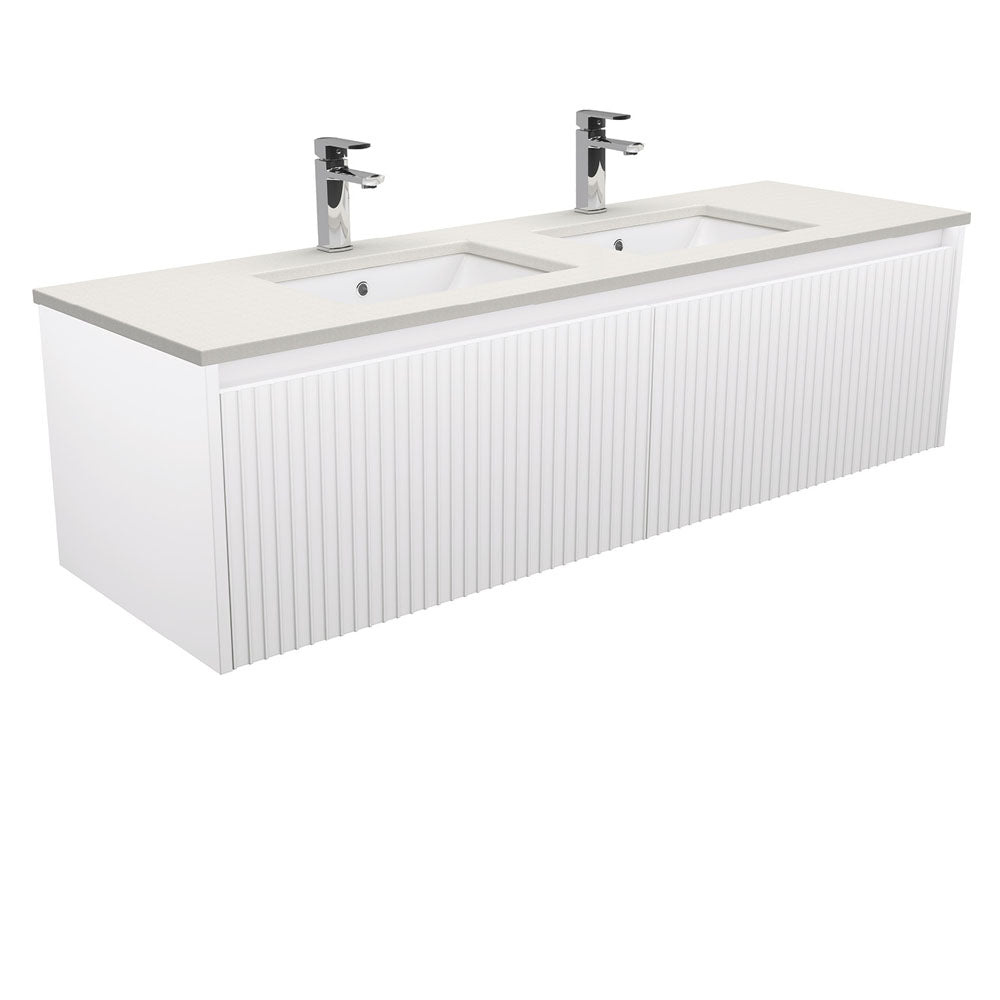 Sarah Roman Sand Undermount Double Bowl 1500 Alina Satin White Wall-Hung Vanity