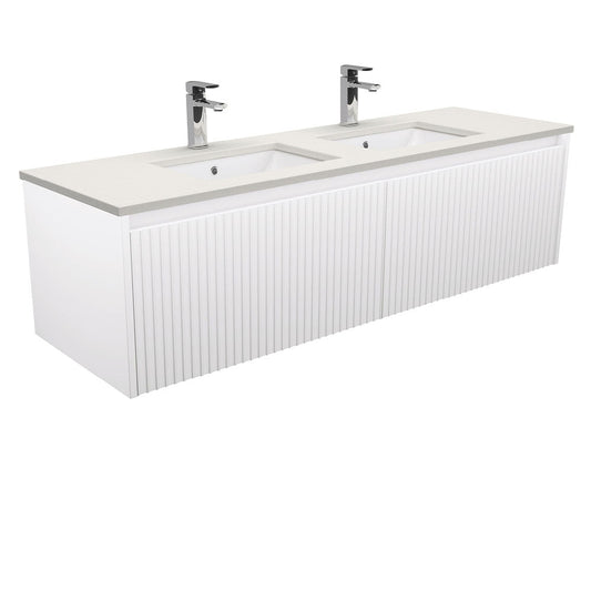 Sarah Roman Sand Undermount Double Bowl 1500 Alina Satin White Wall-Hung Vanity