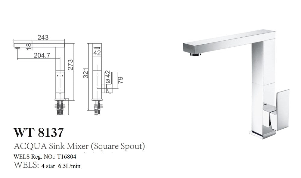 ACQUA Square Sink Mixer in Chrome
