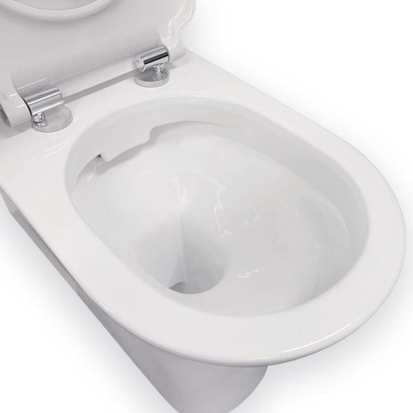 Delta Care Back-to-Wall Toilet Suite, White Seat, Slim Buttons