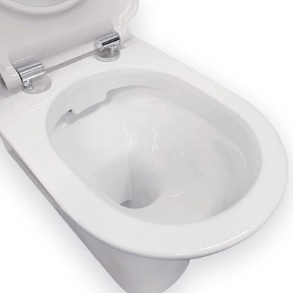 Delta Care Back-to-Wall Toilet Suite, White Seat, Slim Buttons